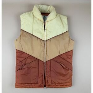 Vintage Pacific Trail Chevron Puffer Vest Colorblock Cream Tan Rust Size 18